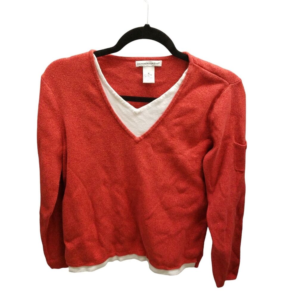 Reference Point Womens Sz M Red White Solid Long Sleeve Shirt